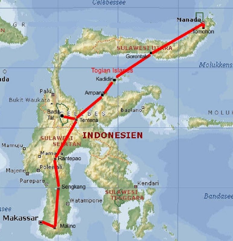 Sulawesi 2015, unsere Route